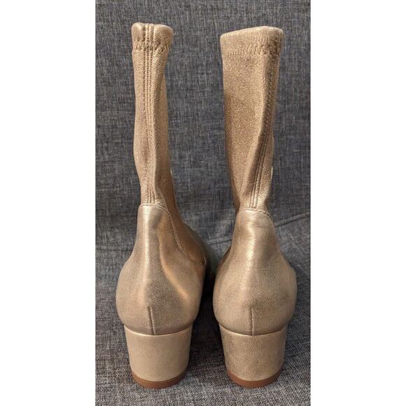 Stuart Weitzman Ernestine Metallic Gold Leather Stretch Suede Mid Calf Boot - Picture 5 of 7